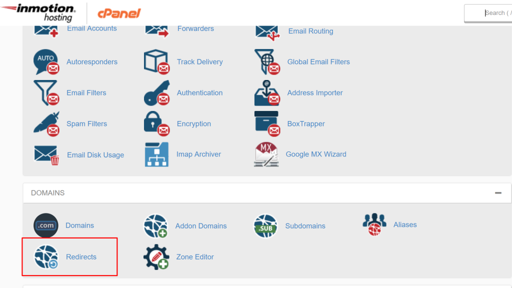 cpanel zum Dateimanager mit der Rediect-Option für Wildard-Weiterleitung